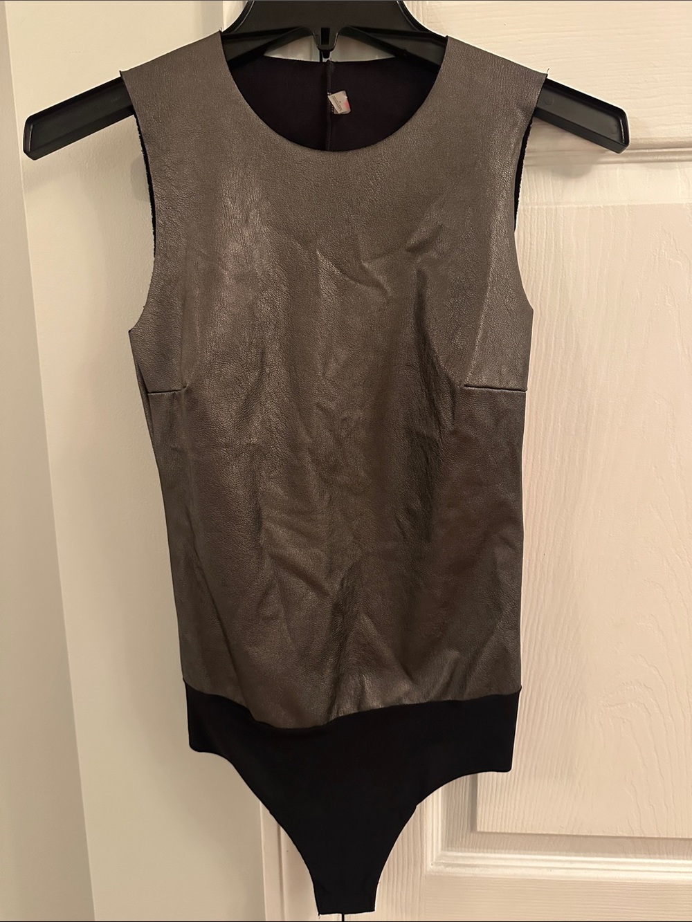 Commando Metallic Charcoal Faux-Leather Sleeveless Bodysuit- like new! Small